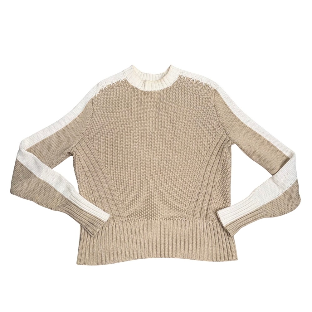 ANR+ Alp-n-Rock Sweater Women Small Tan White Stripe Good Organic Cotton Knit